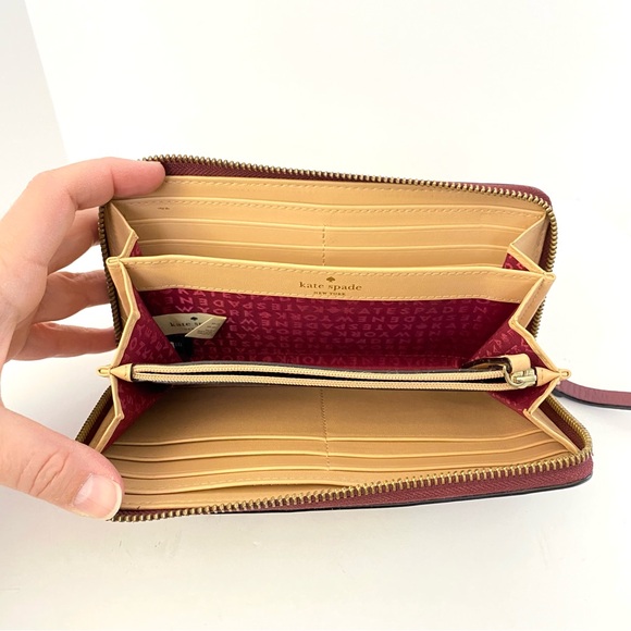 Kate Spade Leather Zip Around Wallet Style S338 Burgundy Wine Gold Hardware - Picture 10 of 13